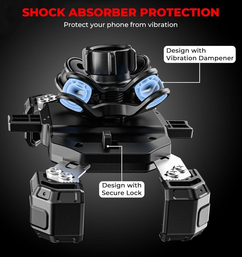 VAZESWIN Motorcycle Phone Mount with Vibration Dampener, 1s Lock Bike Phone Holder with Aluminum Alloy Handlebar Mounting Base, One-Handed Operation Motorcycle Cellphone Mount for 5.5"-7.2" Smartphone - Image 2